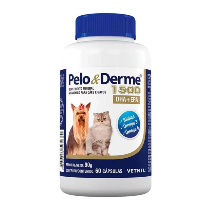 Vetnil Pelo E Derme 1500mg Para Cães E Gatos Com 60 Cápsulas