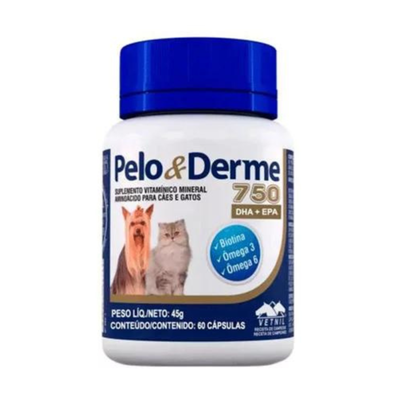Vetnil Pelo E Derme 750mg Para Cães E Gatos Com 60 Cápsulas