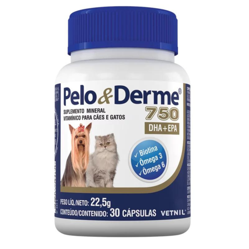Vetnil Pelo E Derme 750mg Para Cães E Gatos Com 30 Cápsulas