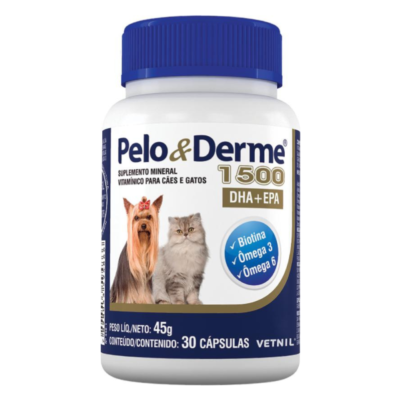 Vetnil Pelo E Derme 1500mg Para Cães E Gatos Com 30 Cápsulas