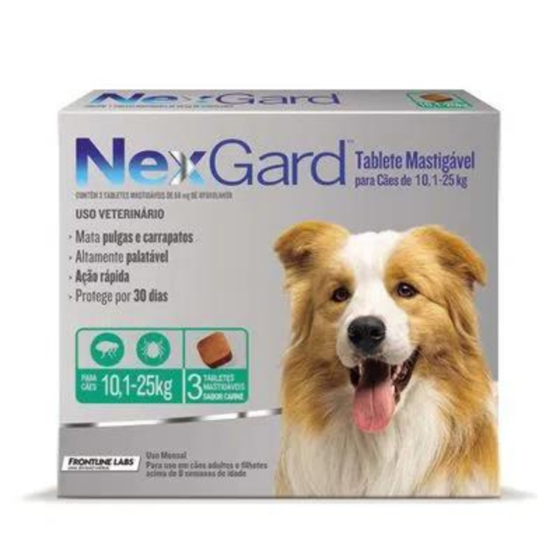 Nexgard para Cães de 10,1-25kg com 3 Tabletes